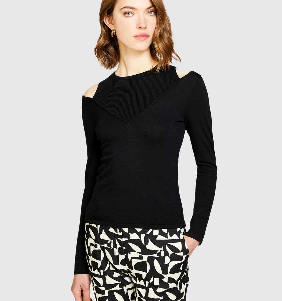 Sweater with porthole - women's crew neck sweaters - Black | Sisley image number 4